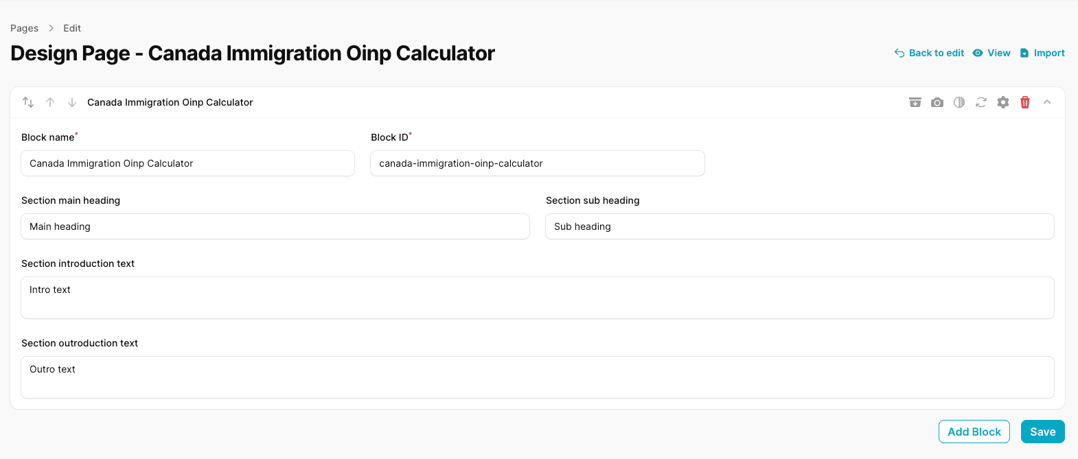 OINP Caluclator Block Configuration